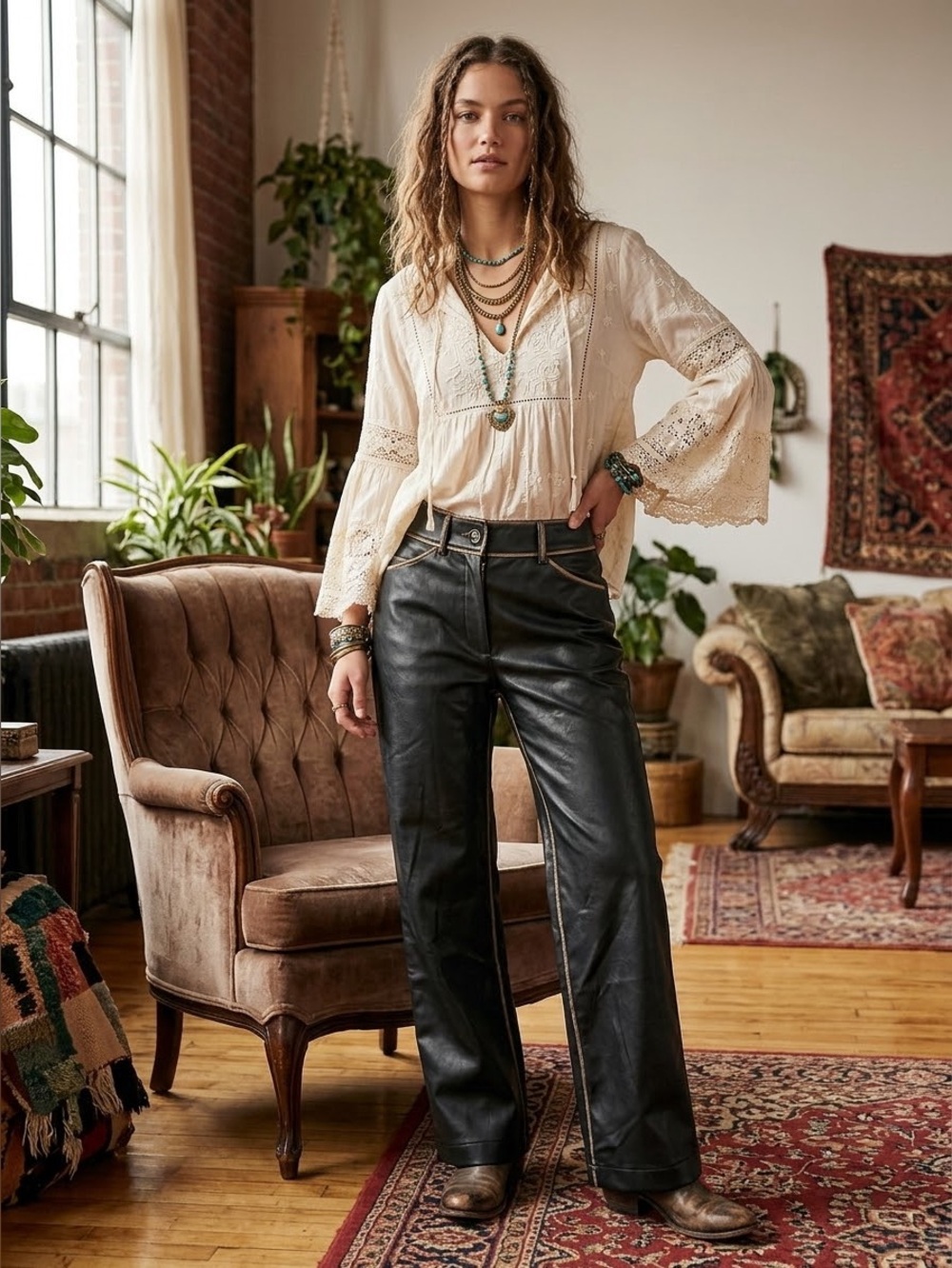 ZARA Brown Faux Leather Straight Leg pants size 2